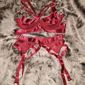 Elegant Red Strappy Bra Set